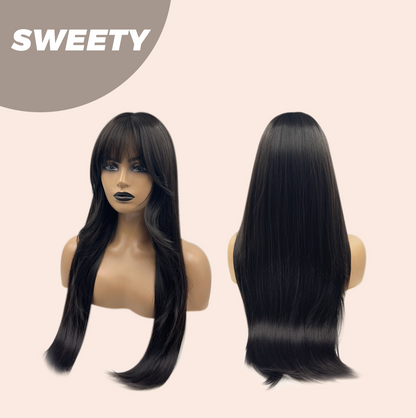 JBEXTENSION 28 Inches Midnight Brown( Black/Brown) Wig With Bangs SWEETY