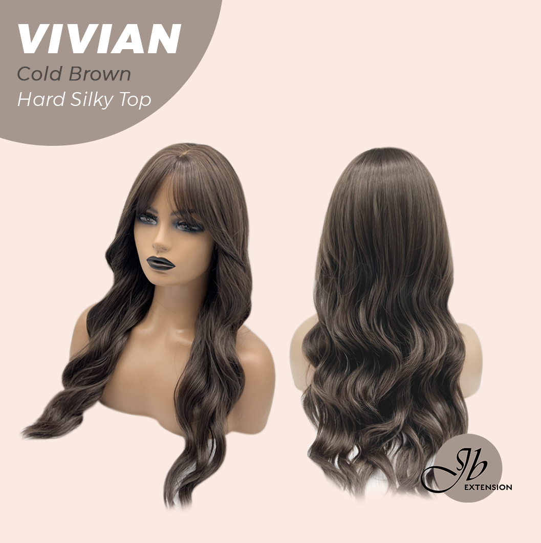 JBEXTENSION 24 Inches Scalpiana Cold Brown Wave 3.5X4 Hard Silky Top Natural Scalp Effect Wig VIVIAN COLD BROWN