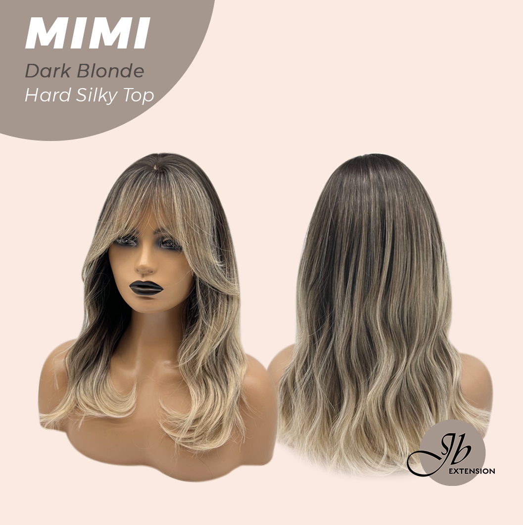 JBEXTENSION 16 Inches Scalpiana 3.5X4 Hard Silky Top Natural Scalp Effect Dark Blonde Body Wave Wig with Bangs Wig MIMI SILK TOP - DARK BLONDE