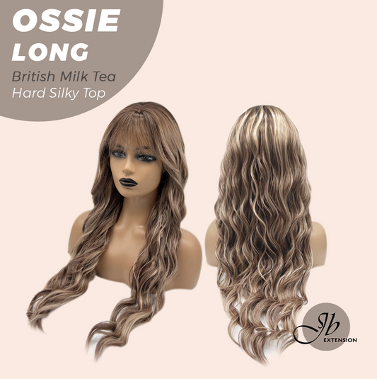 JBEXTENSION 28 Inches Scalpiana Long Wave British Milk Tea 3.5X4 Hard Silky Top Natural Scalp Effect Wig with Bangs OSSIE LONG - BRITISH MILK TEA