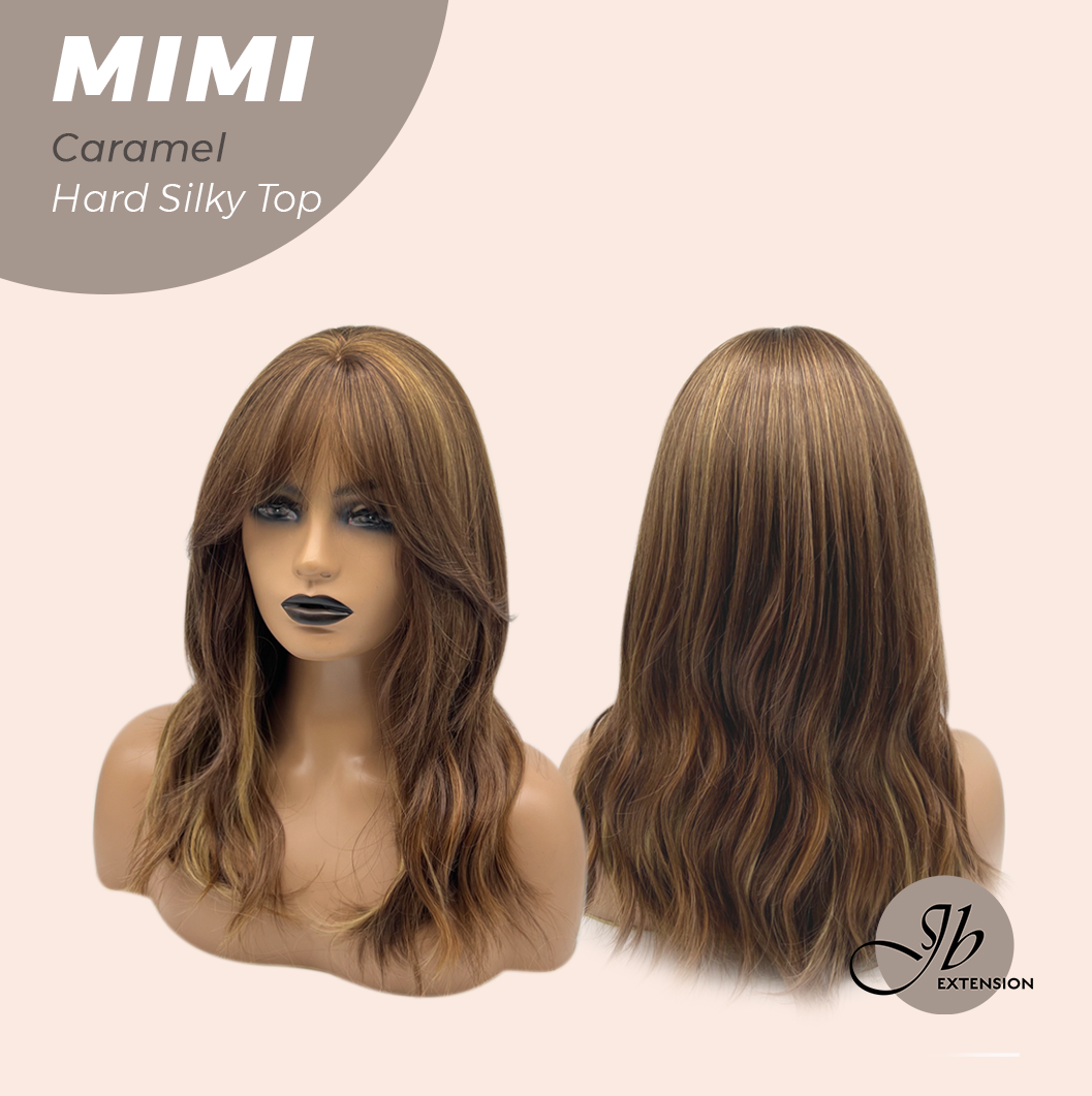 HOT OF SEASON - 16 Inches Scalpiana 3.5X4 Hard Silky Top Natural Scalp Effect Caramel Body Wave Wig with Bangs Wig MIMI SILK TOP - CARAMEL