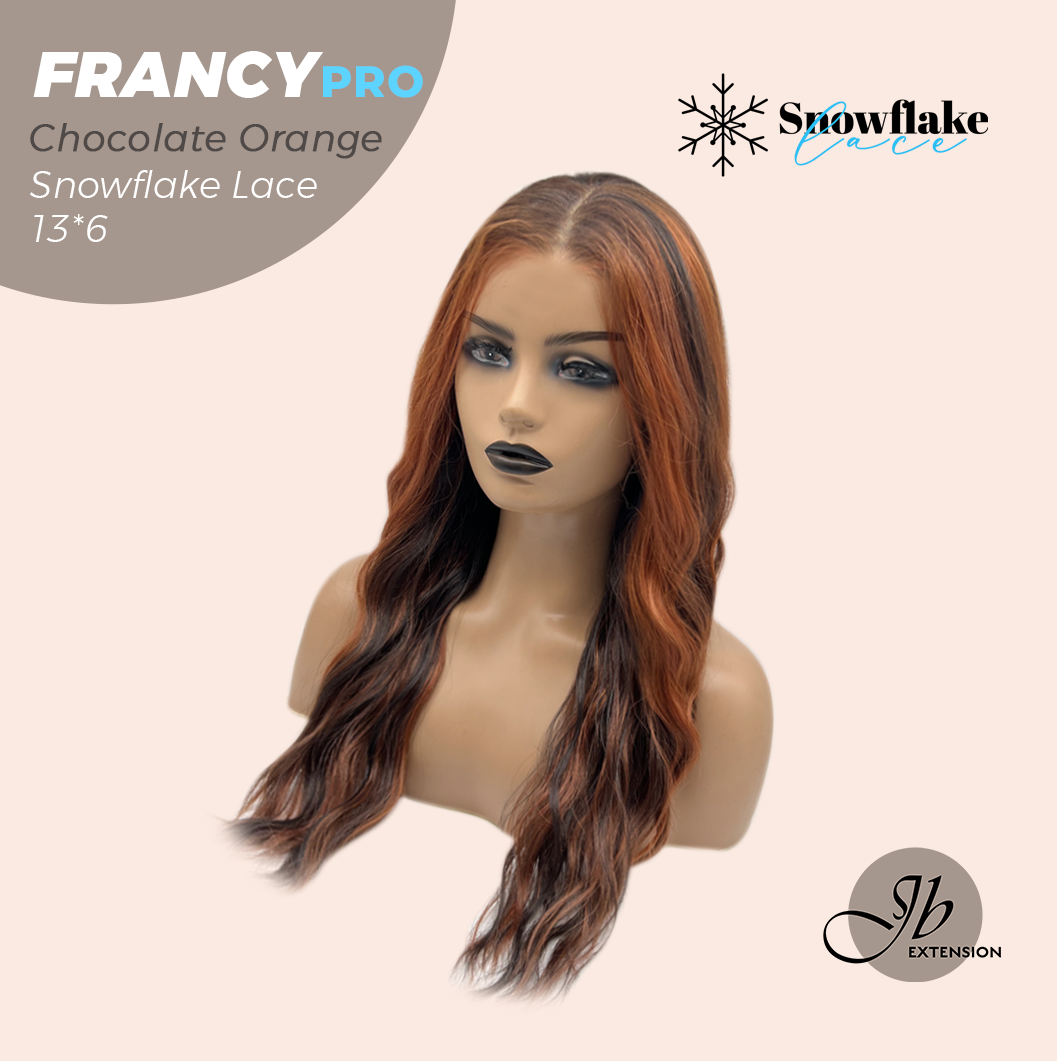 JBEXTENSION 24 Inches Long Wave Chocolate Orange Pre-Cut 13X6 Free Part Snowflake Lace Frontlace Glueless Wig FRANCY PRO - CHOCOLATE ORANGE【BENDY EAR TABS】