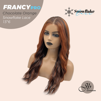 JBEXTENSION 24 Inches Long Wave Chocolate Orange Pre-Cut 13X6 Free Part Snowflake Lace Frontlace Glueless Wig FRANCY PRO - CHOCOLATE ORANGE【BENDY EAR TABS】