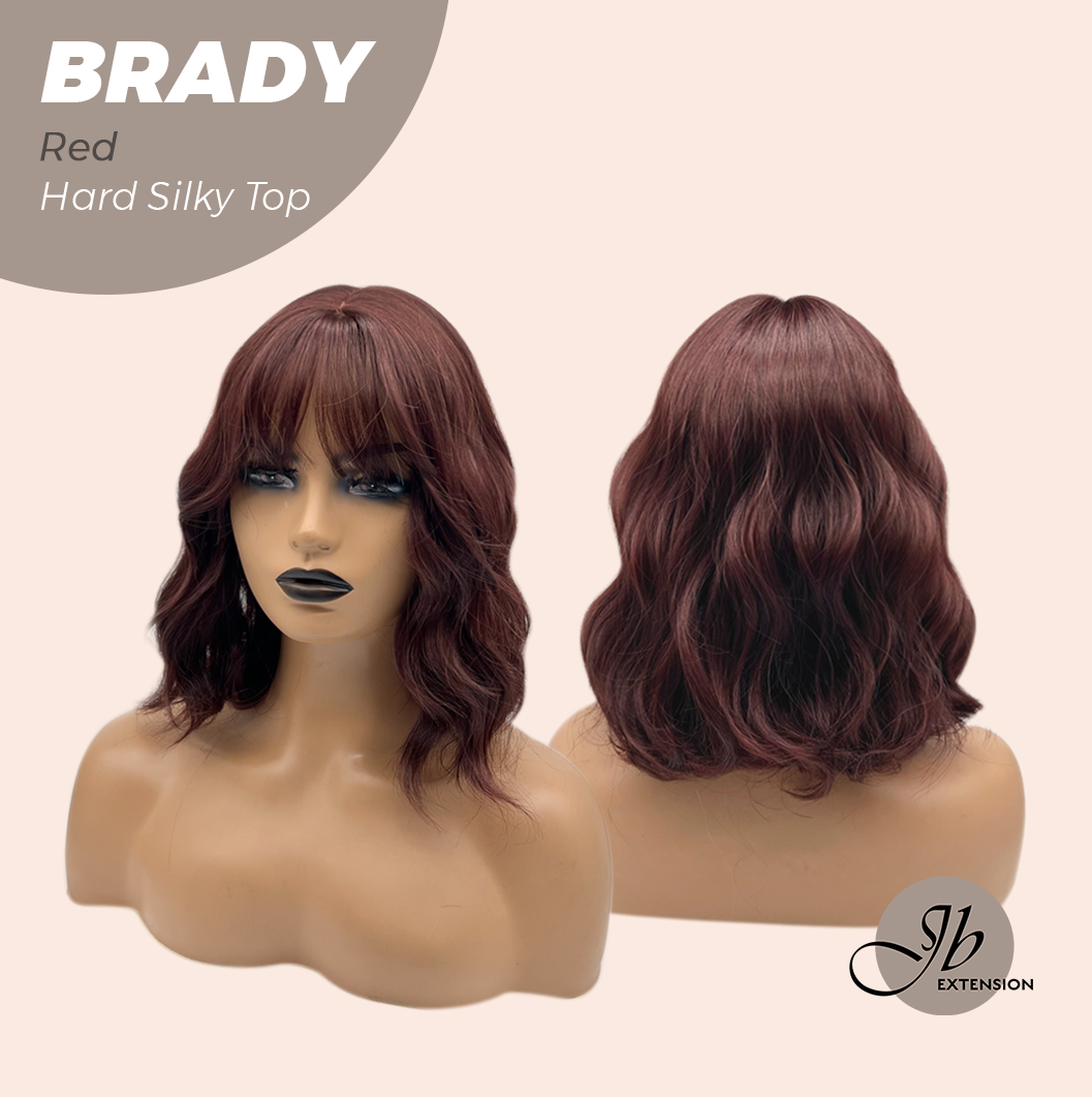 JBEXTENSION 12 Inches Scalpiana Wave Red 3.5X4 Hard Silky Top Natural Scalp Effect Wig with Bang BRADY RED