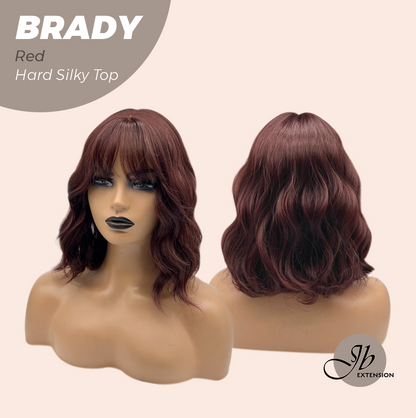 JBEXTENSION 12 Inches Scalpiana Wave Red 3.5X4 Hard Silky Top Natural Scalp Effect Wig with Bang BRADY RED