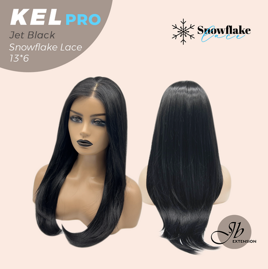 JBEXTENSION 22 Inches Jet Black Pre-Cut 13X6 Free Part Snowflake Lace Frontlace Glueless Wig KEL PRO - JET BLACK【BENDY EAR TABS】