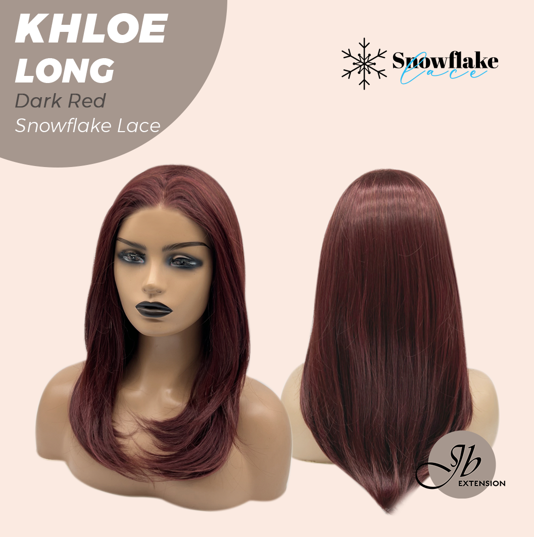 JBEXTENSION 18 Inches Dark Red Pre-Cut Snowflake Lace Frontlace Glueless Wig KHLOE LONG DARK RED【PERMATEASE】【BENDY EAR TABS】- M/L