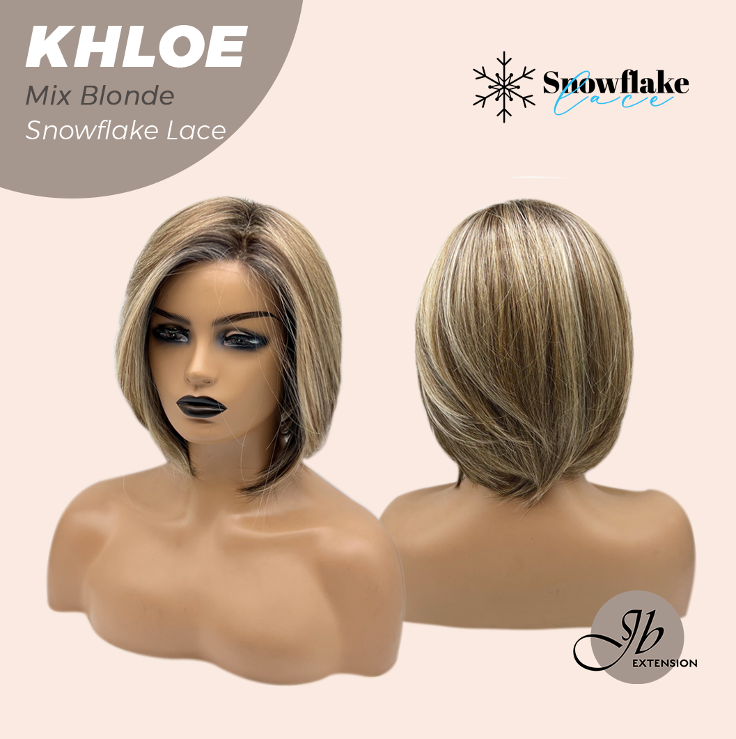 [FINAL SALE] JBEXTENSION 12 Inches Bob Cut Mix Blonde Pre-Cut Snowflake Lace Frontlace Glueless Wig KHLOE MIX BLONDE【PERMATEASE】【BENDY EAR TABS】- S/M