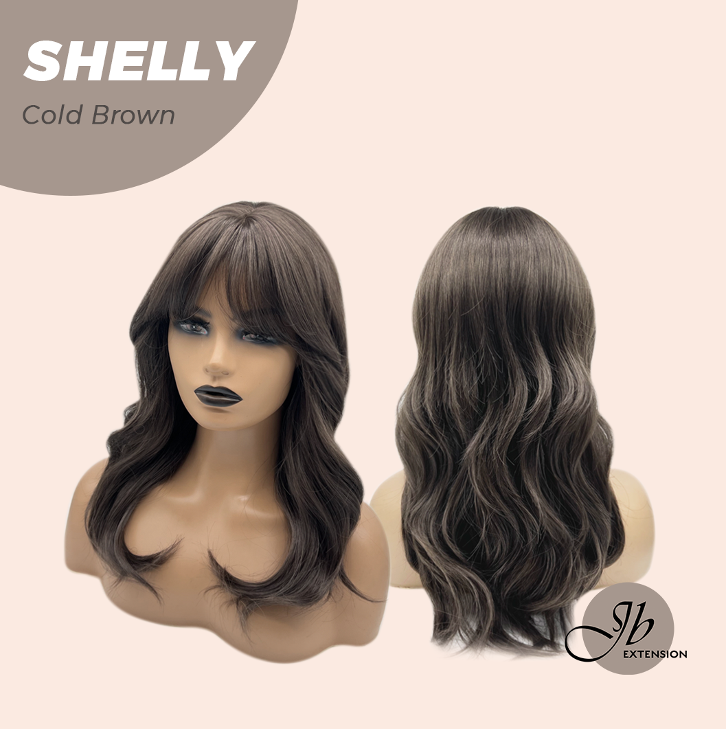 JBEXTENSION 20 Inches Curly Cold Brown Wig with Bangs SHELLY COLD BROWN