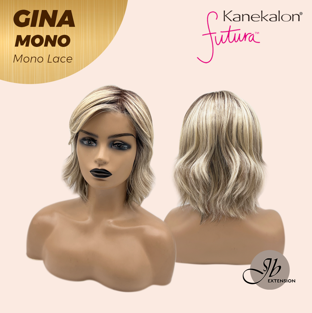 JBEXTENSION GINA MONO Full Monofilament Handmade Full Lace Full Hand Tied Wig 12 Inches Mix Blonde Mono Lace Handmade Futura Fiber Wig with Anti-slip Silicone Strips Glueless Wig GINA MONO【BENDY EAR TABS】