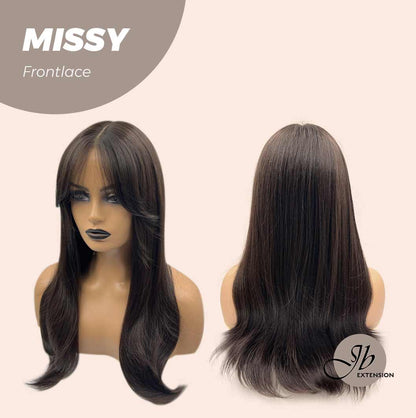 JBEXTENSION 24 Inches Curly Tea Black Darkest Brown Pre-Cut Frontlace Glueless Wig MISSY