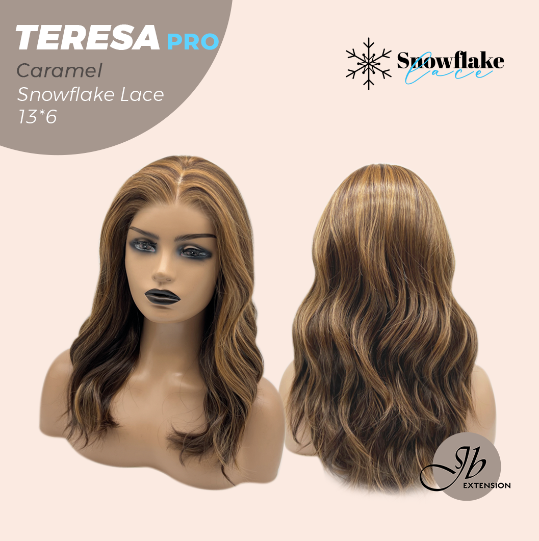 JBEXTENSION 18 Inches Caramel Pre-Cut 13X6 Free Part Snowflake Lace Frontlace Glueless Wig TERESA PRO - CARAMEL【BENDY EAR TABS】