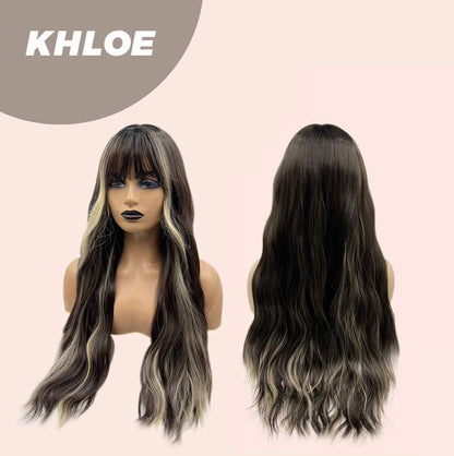 [FINAL SALE] JBEXTENSION 26 Inches Body Wave Natural Black With Blonde Highlight Hair With Full Bangs Wig KHLOE