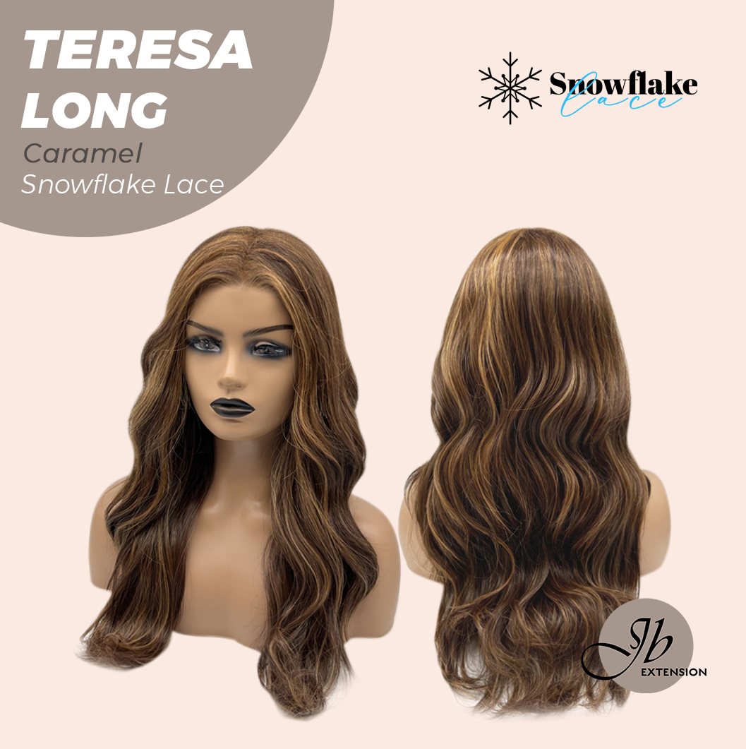 JBEXTENSION 22 Inches Long Caramel Pre-Cut Snowflake Lace Frontlace Glueless Wig TERESA LONG CARAMEL【PERMATEASE】【BENDY EAR TABS】- S/M