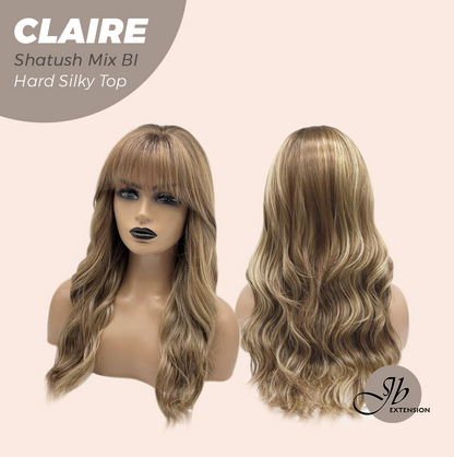 JBEXTENSION 22 Inches Scalpiana Shatush Mix Blonde 3.5X4 Hard Silky Top Natural Scalp Effect Women Wig with Bangs CLAIRE SILKY TOP - SHATUSH MIX BLONDE