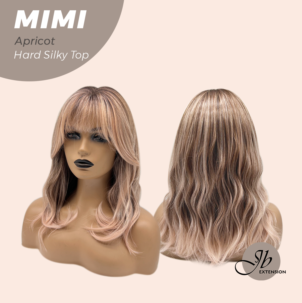 JBEXTENSION 16 Inches Scalpiana 3.5X4 Hard Silky Top Natural Scalp Effect Apricot Body Wave Wig with Bangs Wig MIMI SILKY TOP - APRICOT