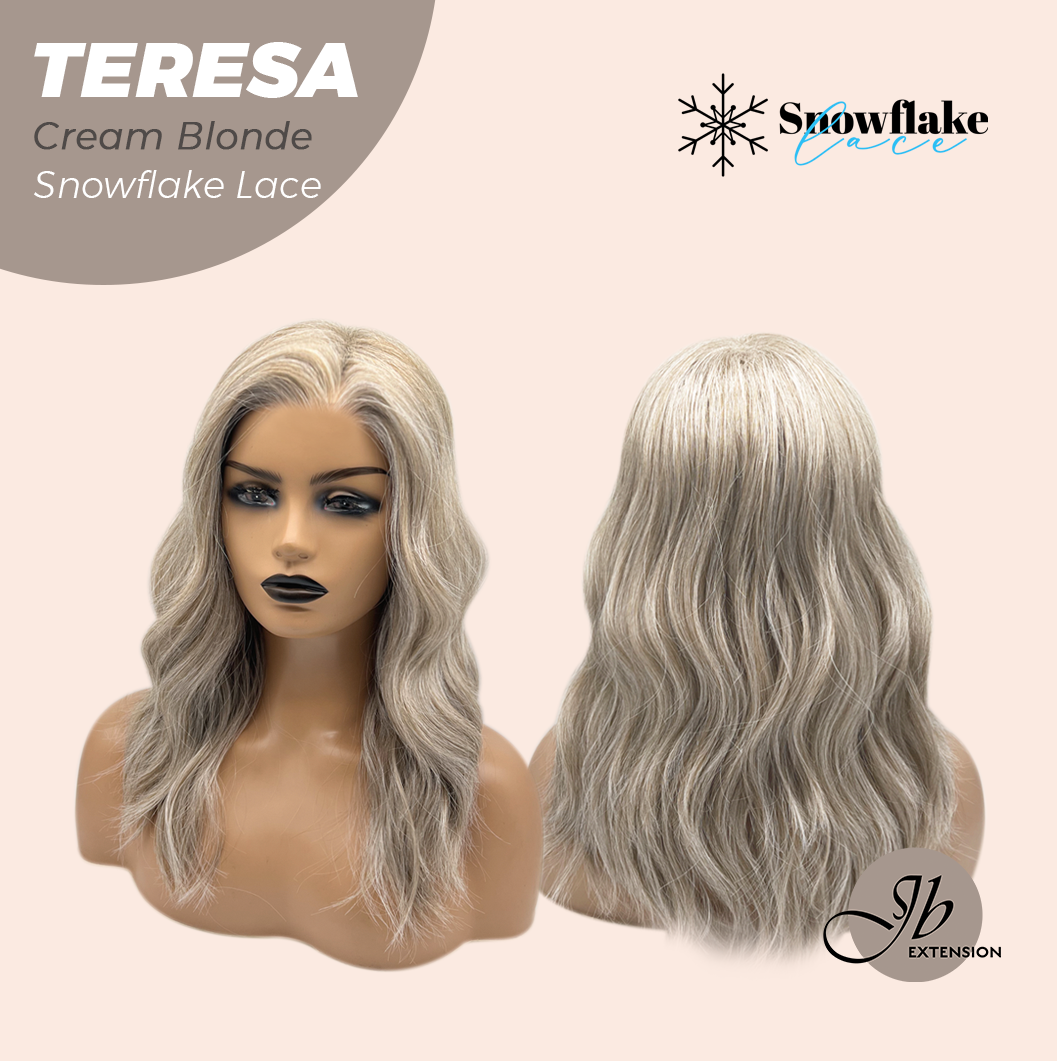 JBEXTENSION 18 Inches Cream Blonde Pre-Cut Snowflake Lace Frontlace Glueless Wig TERESA CREAM BLONDE【PERMATEASE】【BENDY EAR TABS】- M/L