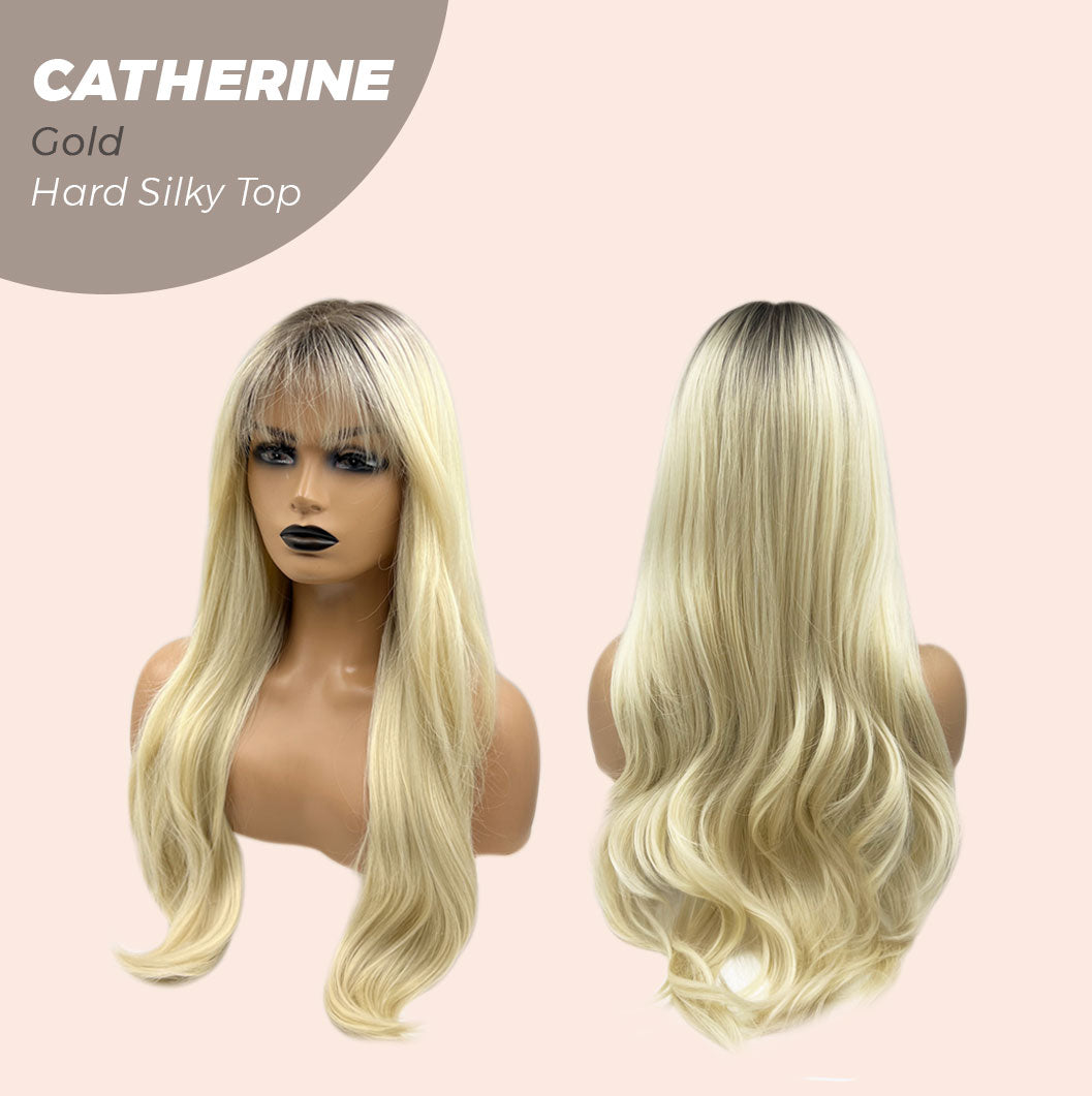 [FINAL SALE] JBEXTENSION 25 Inches Scalpiana Gold 3.5X4 Hard Silky Top Natural Scalp Effect Wig With Bangs CATHERINE GOLD