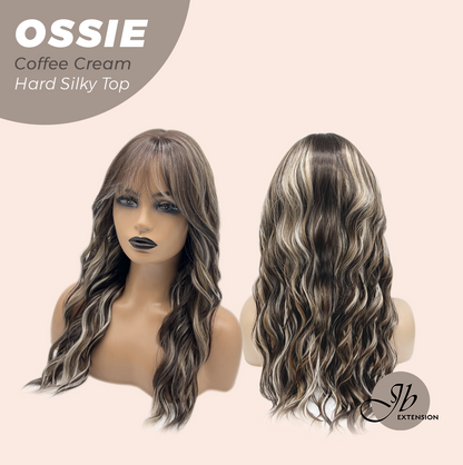 JBEXTENSION 22 Inches Scalpiana Long Wave Coffee Cream 3.5X4 Hard Silky Top Natural Scalp Effect Wig with Bangs OSSIE COFFEE CREAM