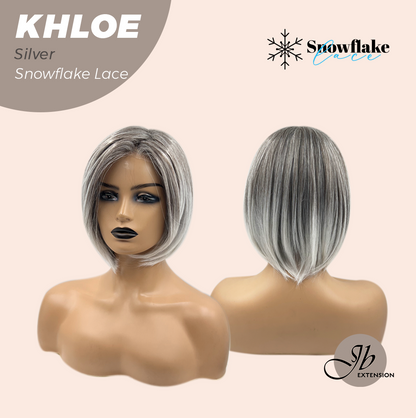 JBEXTENSION 12 Inches Bob Cut Silver Pre-Cut Snowflake Lace Frontlace Glueless Wig KHLOE SILVER【PERMATEASE】【BENDY EAR TABS】- S/M