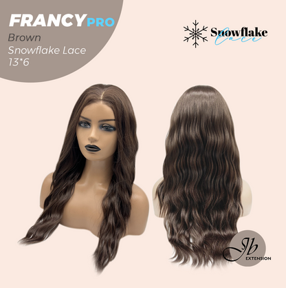 JBEXTENSION 24 Inches Long Wave Brown Pre-Cut 13X6 Free Part Snowflake Lace Frontlace Glueless Wig FRANCY PRO - BROWN【BENDY EAR TABS】