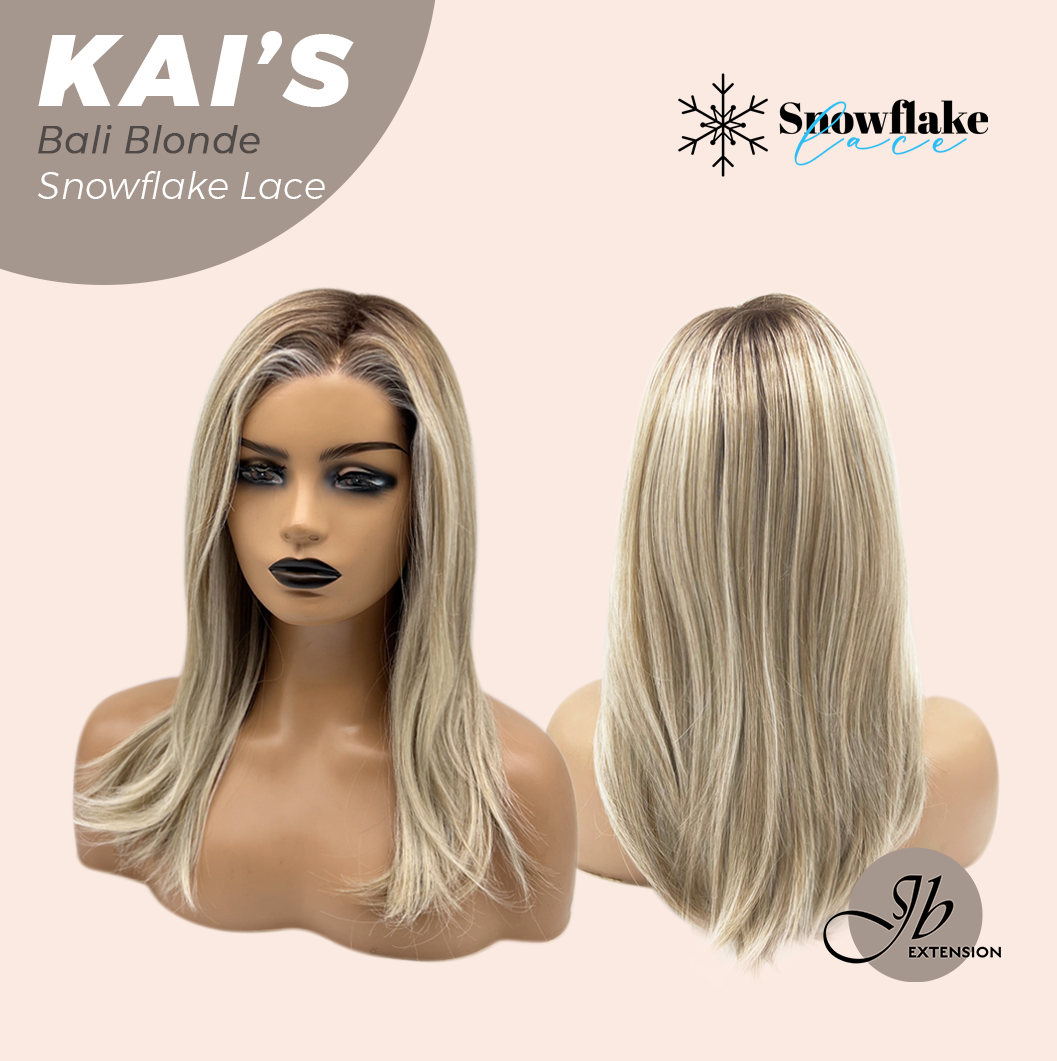 JBEXTENSION 18 Inches Bali Blonde Pre-Cut Snowflake Lace Frontlace Glueless Wig KAI'S BALI BLONDE【PERMATEASE】【BENDY EAR TABS】- M/L