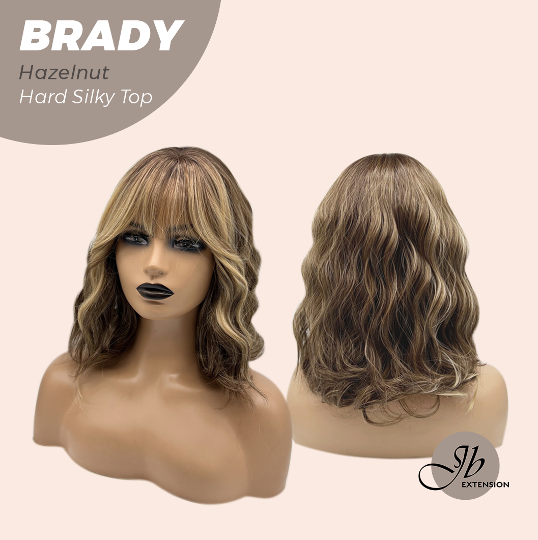 JBEXTENSION 12 Inches Scalpiana Wave Hazelnut 3.5X4 Hard Silky Top Natural Scalp Effect Wig with Bang BRADY HAZELNUT