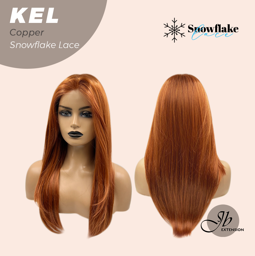 JBEXTENSION 22 Inches Copper Pre-Cut Snowflake Lace Frontlace Glueless Wig KEL COPPER【PERMATEASE】【BENDY EAR TABS】- M/L