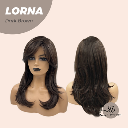 [FINAL SALE] HOT OF SEASON -18 Inches Dark Brown Curly Women Fashion Full Machine Wig With Bangs LORNA DARK BROWN【PLUS PERMATEASE】【BENDY EAR TABS】