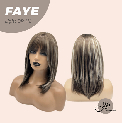 JBEXTENSION 16 Inches Straight Light Brown with Highlight Wig with Bangs FAYE LIGHT BROWN HIGHLIGHT