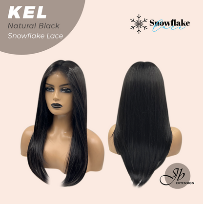 JBEXTENSION 22 Inches Natural Black Pre-Cut Snowflake Lace Frontlace Glueless Wig KEL NATURAL BLACK【PERMATEASE】【BENDY EAR TABS】- M/L