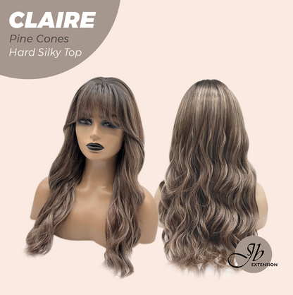 JBEXTENSION 22 Inches Scalpiana Pine Cones 3.5X4 Hard Silky Top Natural Scalp Effect Women Wig with Bangs CLAIRE SILKY TOP - PINE CONES
