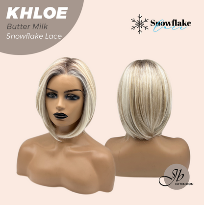 JBEXTENSION 12 Inches Bob Cut Butter Milk Pre-Cut Snowflake Lace Frontlace Glueless Wig KHLOE BUTTER MILK【PERMATEASE】【BENDY EAR TABS】- S/M