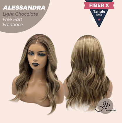 JBEXTENSION 20 Inches Light Chocolate Curly Fiber X, Tangle Less Pre-Cut Free Part Frontlace Glueless Wig ALESSANDRA LIGHT CHOCOLATE【FIBER X】