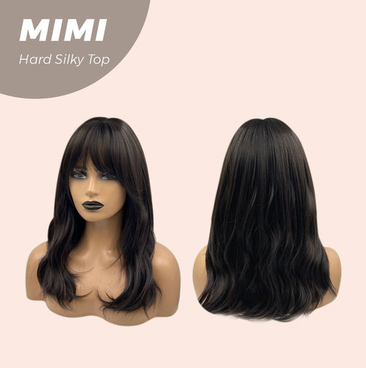 JBEXTENSION 16 Inches Scalpiana 3.5X4 Hard Silky Top Natural Scalp Effect Midnight Brown(Black/Brown) Body Wave Wig with Bangs Wig MIMI SILK TOP - MIDNIGHT BROWN