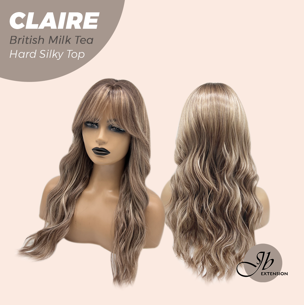 JBEXTENSION 22 Inches Scalpiana British Milk Tea 3.5X4 Hard Silky Top Natural Scalp Effect Women Wig with Bangs CLAIRE SILKY TOP - BRITISH MILK TEA