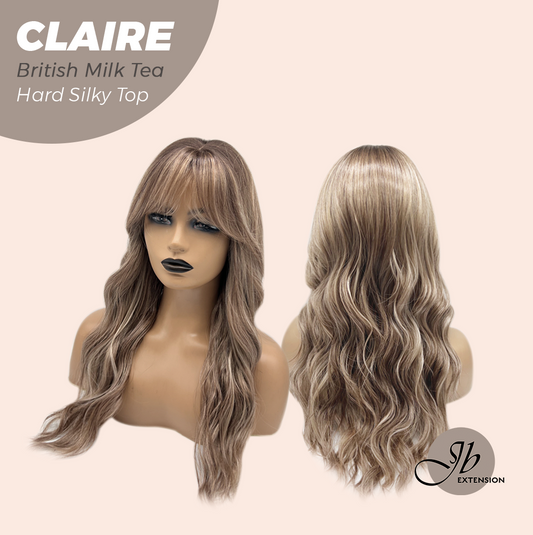 JBEXTENSION 22 Inches Scalpiana British Milk Tea 3.5X4 Hard Silky Top Natural Scalp Effect Women Wig with Bangs CLAIRE SILKY TOP - BRITISH MILK TEA