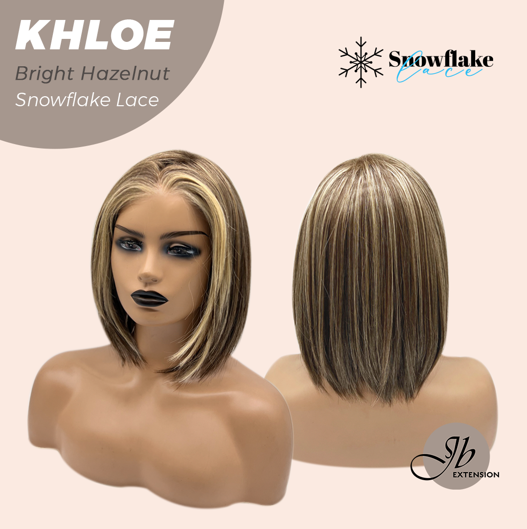 JBEXTENSION 12 Inches Bob Cut Bright Hazelnut Pre-Cut Snowflake Lace Frontlace Glueless Wig KHLOE BRIGHT HAZELNUT【PERMATEASE】【BENDY EAR TABS】- M/L