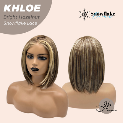 JBEXTENSION 12 Inches Bob Cut Bright Hazelnut Pre-Cut Snowflake Lace Frontlace Glueless Wig KHLOE BRIGHT HAZELNUT【PERMATEASE】【BENDY EAR TABS】- M/L