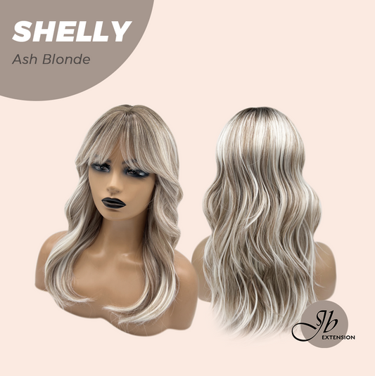 JBEXTENSION 20 Inches Curly Ash Blonde Wig with Bangs SHELLY ASH BLONDE