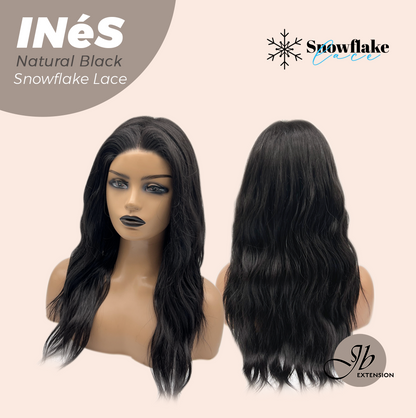 JBEXTENSION 22 Inches Natural Black Pre-Cut Snowflake Lace Frontlace Glueless Wig INéS NATURAL BLACK【PERMATEASE】【BENDY EAR TABS】- M/L