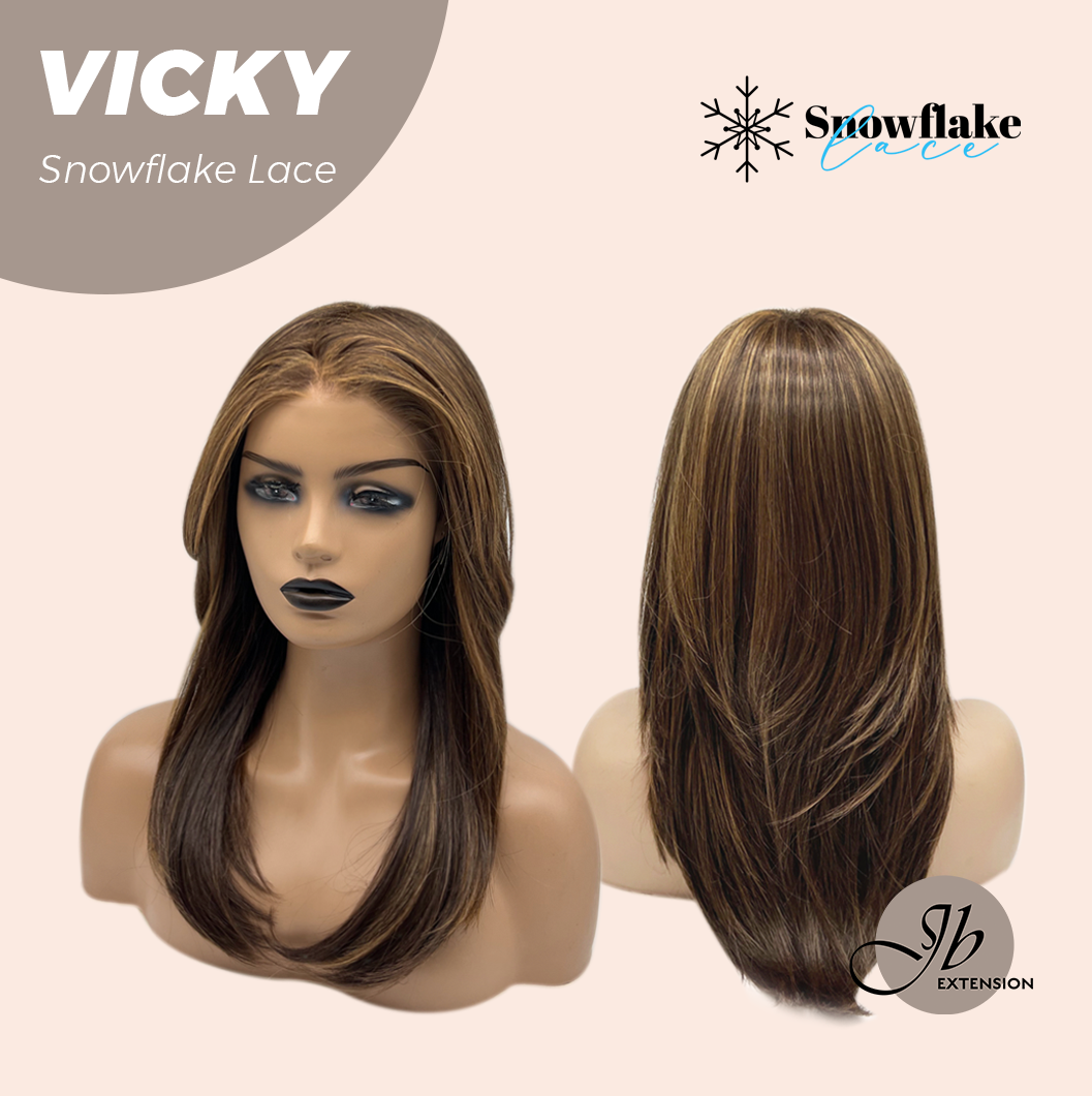 [FINAL SALE] JBEXTENSION 20 Inches Caramel Pre-Cut Snowflake Lace Frontlace Glueless Wig VICKY【PERMATEASE】【BENDY EAR TABS】- M/L