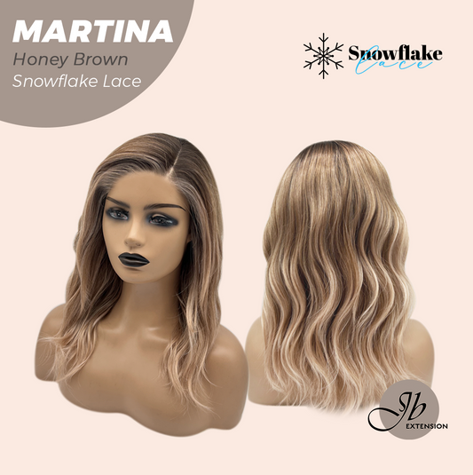 JBEXTENSION 17 Inches Wave Honey Brown Pre-Cut Side Part Snowflake Lace Frontlace Glueless Wig MARTINA HONEY BROWN【BENDY EAR TABS】