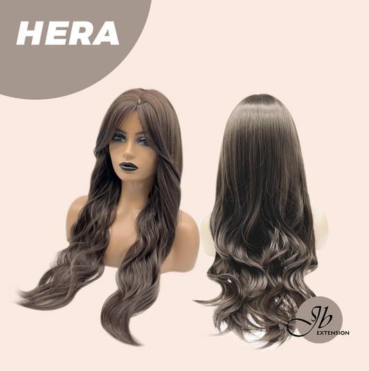 JBEXTENSION 28 Inches Long Wave Cold Brown Wig with Bangs HERA