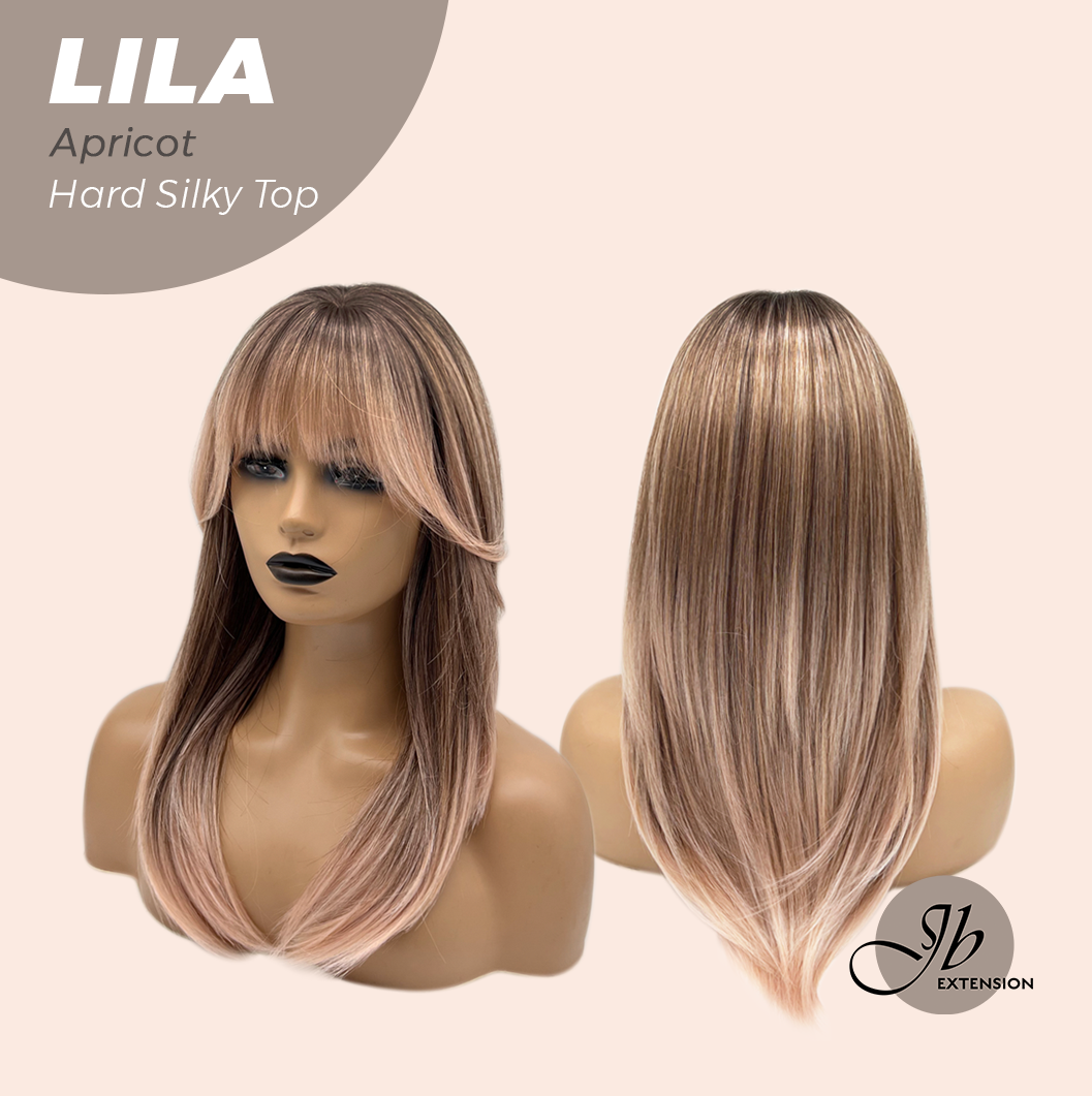 JBEXTENSION 20 Inches Scalpiana Apricot Wolf Cut 3.5X4 Hard Silky Top Natural Scalp Effect Wig With Bangs LILA APRICOT