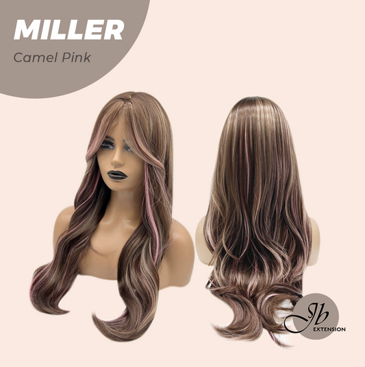 JBEXTENSION 26 Inches Camel Pink Curly Wig With Bangs MILLER CAMEL PINK