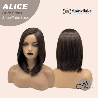 JBEXTENSION 12 Inches Dark Brown Pre-Cut Side Part Snowflake Lace Frontlace Glueless Wig ALICE DARK BROWN【BENDY EAR TABS】- S/M