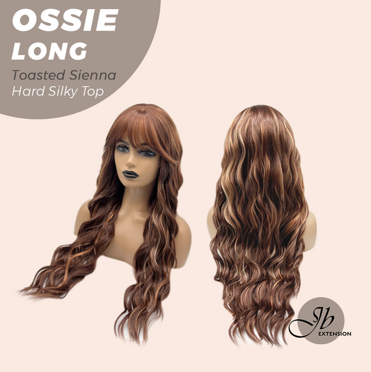 JBEXTENSION 28 Inches Scalpiana Long Wave Toasted Sienna 3.5X4 Hard Silky Top Natural Scalp Effect Wig with Bangs OSSIE LONG - TOASTED SIENNA