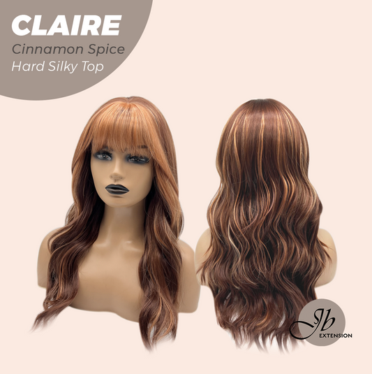 JBEXTENSION 22 Inches Scalpiana Cinnamon Spice 3.5X4 Hard Silky Top Natural Scalp Effect Women Wig with Bangs CLAIRE SILKY TOP - CINNAMON SPICE