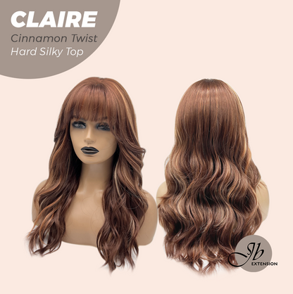JBEXTENSION 22 Inches Scalpiana Cinnamon Twist 3.5X4 Hard Silky Top Natural Scalp Effect Women Wig with Bangs CLAIRE SILKY TOP - CINNAMON TWIST